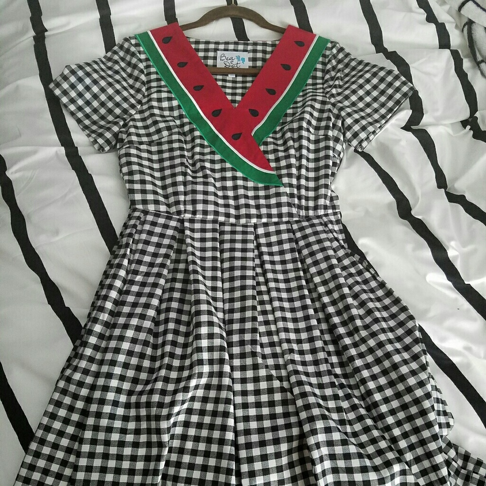 Modcloth Bea & Dot Gingham Watermelon Collar Dress